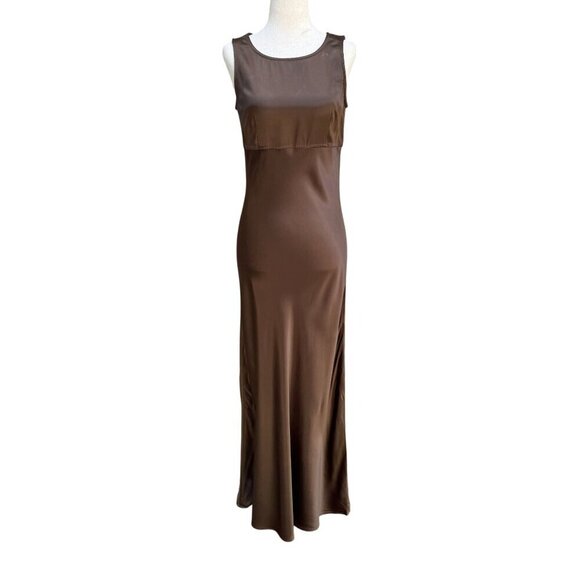 All That Jazz Vintage 90s Sleeveless Brown Satin Goddess Elegant Formal Dress S - Picture 1 of 10